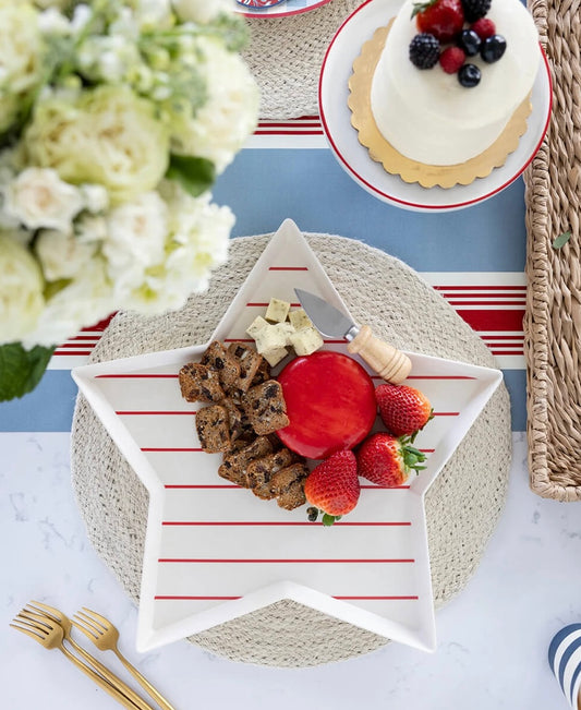 Hamptons Star-Shaped Red Stripe Reusable Bamboo Tray